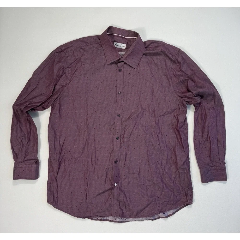 Robert Graham Mens 46 18 Button Down Shirt Red Polka Dot Cotton Long Sleeve Top